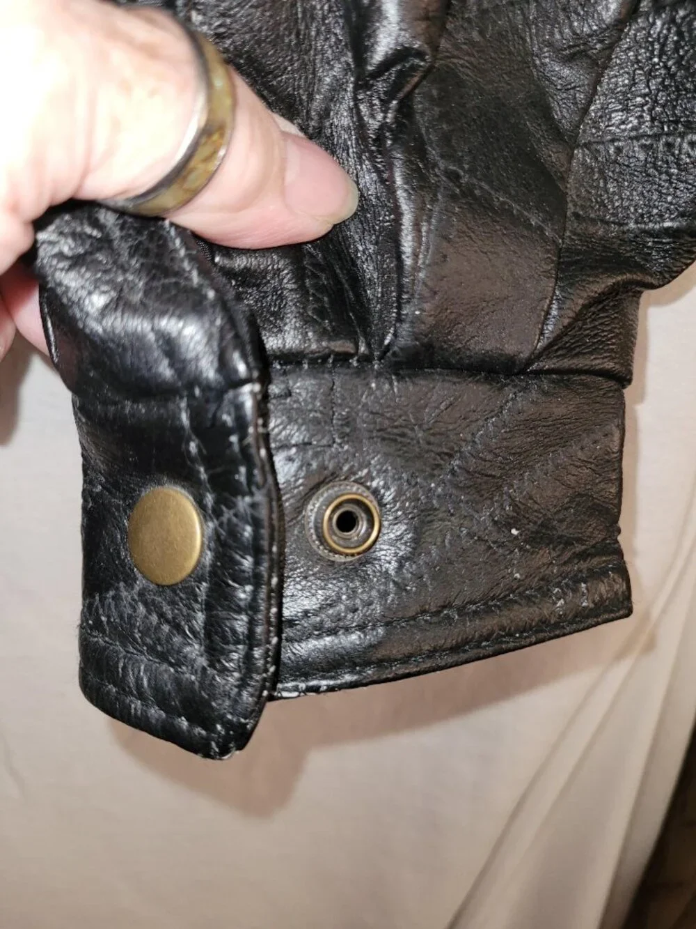 Italian Stone Design Genuine Navarre Leather Patchwork Black Men’s Medium Jacket